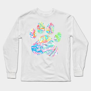 Vibrant Floral Paw Print Long Sleeve T-Shirt